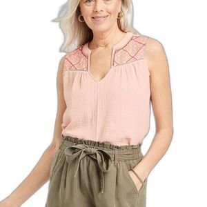 Knox Rose NWT Pink Melon Sorbet Embroidered Sleeveless V-Neck Tunic Size M